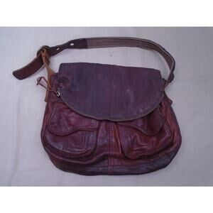 Vintage Lucky Brand Women's Brown Leather Shoulder Bag Flap Pockets Zip Western